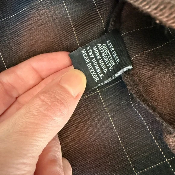 Dixxon Calico flannel shirt, brown and black plaid button-up medium guc - Picture 11 of 12